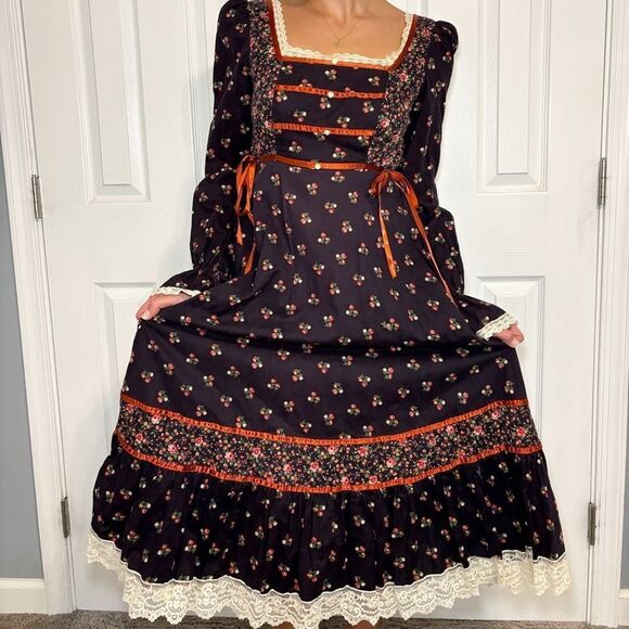 Gunne Sax Calico Dress Renaissance Fair Dress With Pockets Vintage 70s - Picture 1 of 17